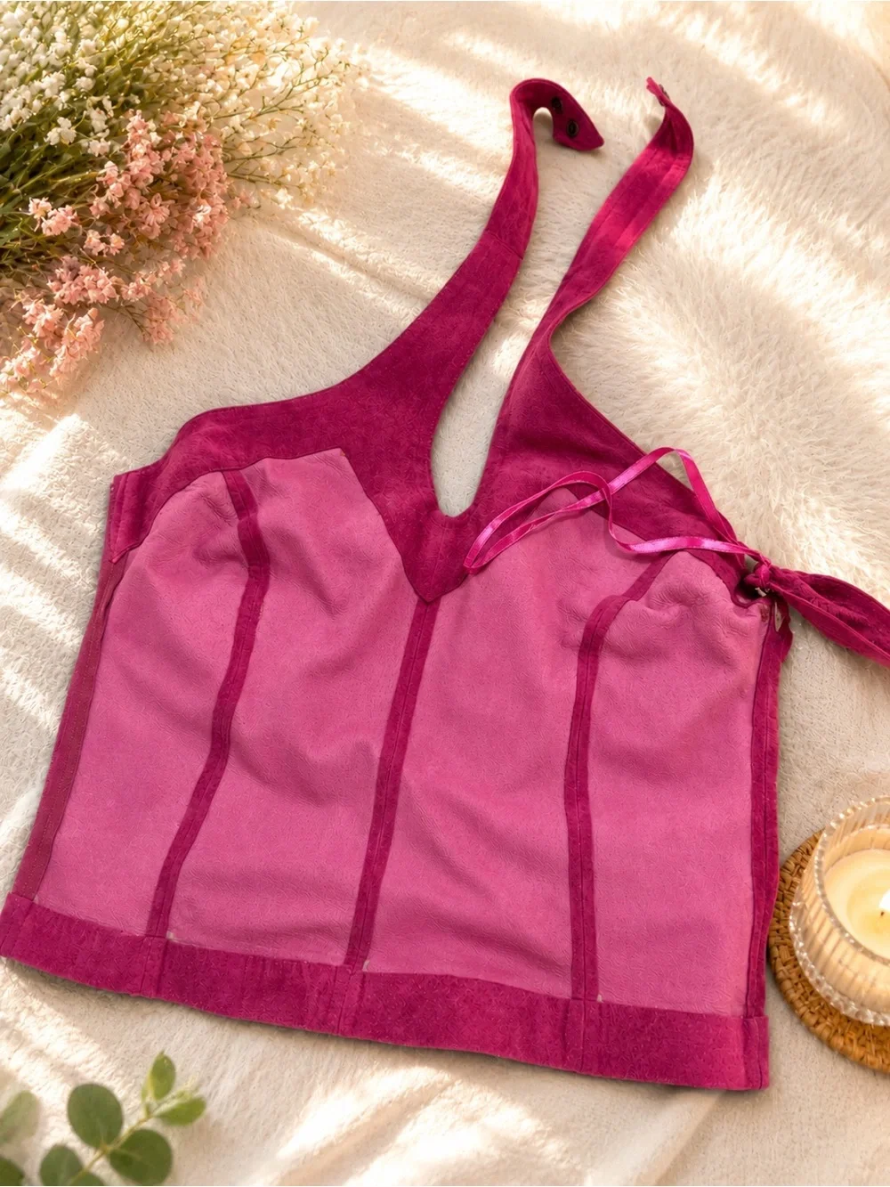 Cache Magenta Halter Top with Matching Mini Skirt